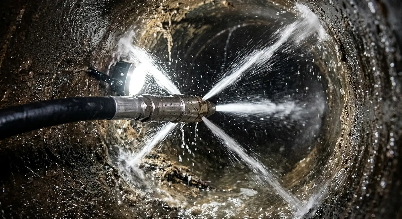 High-pressure hydro jetting nozzle cleaning sewer pipe for Storm Drain Cleaning in Tallahassee